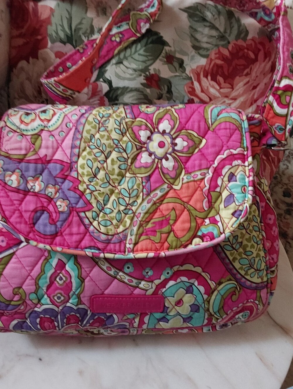 Vera Bradley Pink Swirls Crossbody Bag, 2014 Retired Quilted Cotton Purse